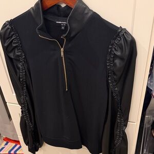 Generation Love Black sweater with Leather Ruffle Sleeve and Neck accents.